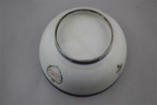 A Chinese export armorial punch bowl, c.1790, 25cm.